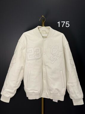Off-White White Embossed Leather Varsity Jacket